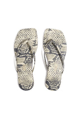 Tkees Square Toe Exotics Sandsnake sandal in soft washed denim with square toe and cushioned insole, handcrafted in Brazil.
