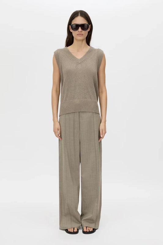 Tori Knit Vest Top Oat by Camilla and Marc – a cropped V-neck knit with ribbed edges. Perfect for layering or casual styling.