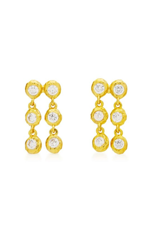 Toulouse Earrings by Amber Sceats, gold-plated drops with cubic zirconia crystals, a dazzling trendy piece perfect for evening glamour.