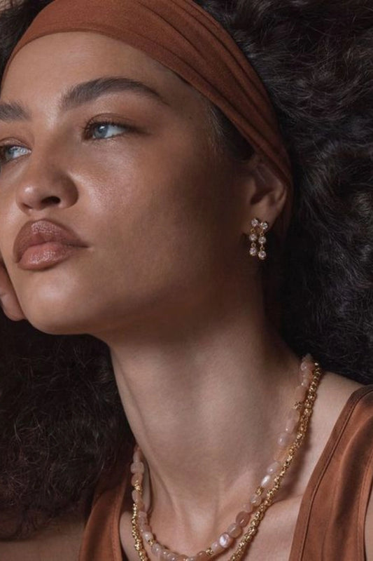 Toulouse Earrings by Amber Sceats, gold-plated drops with cubic zirconia crystals, a dazzling trendy piece perfect for evening glamour.