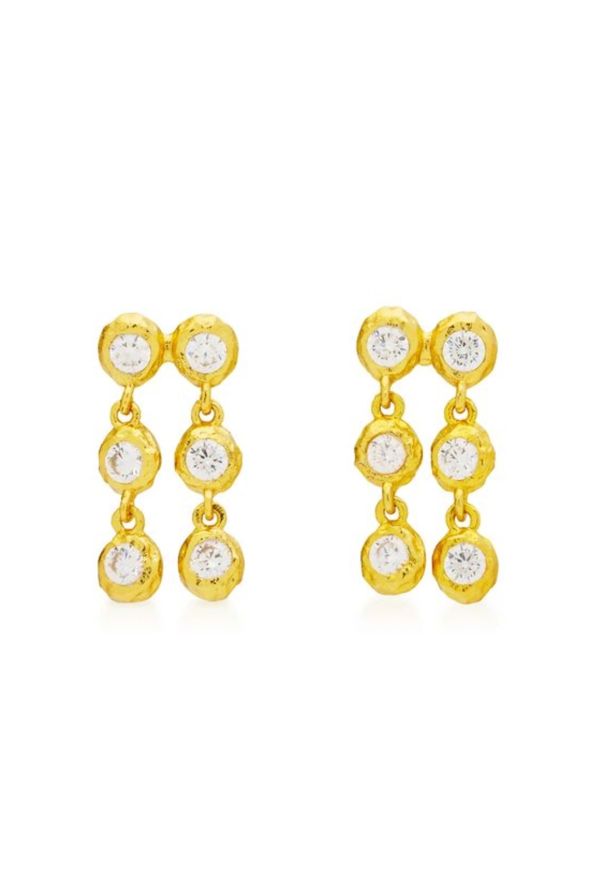 Toulouse Earrings by Amber Sceats, gold-plated drops with cubic zirconia crystals, a dazzling trendy piece perfect for evening glamour.