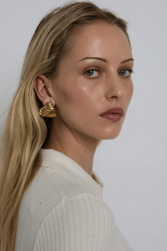 Tri Earrings Gold by Heaven Mayhem – gold plated earrings with vintage shape. Perfect for everyday or elevated styling.