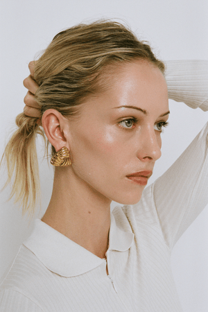 Tri Earrings Gold by Heaven Mayhem – gold plated earrings with vintage shape. Perfect for everyday or elevated styling.