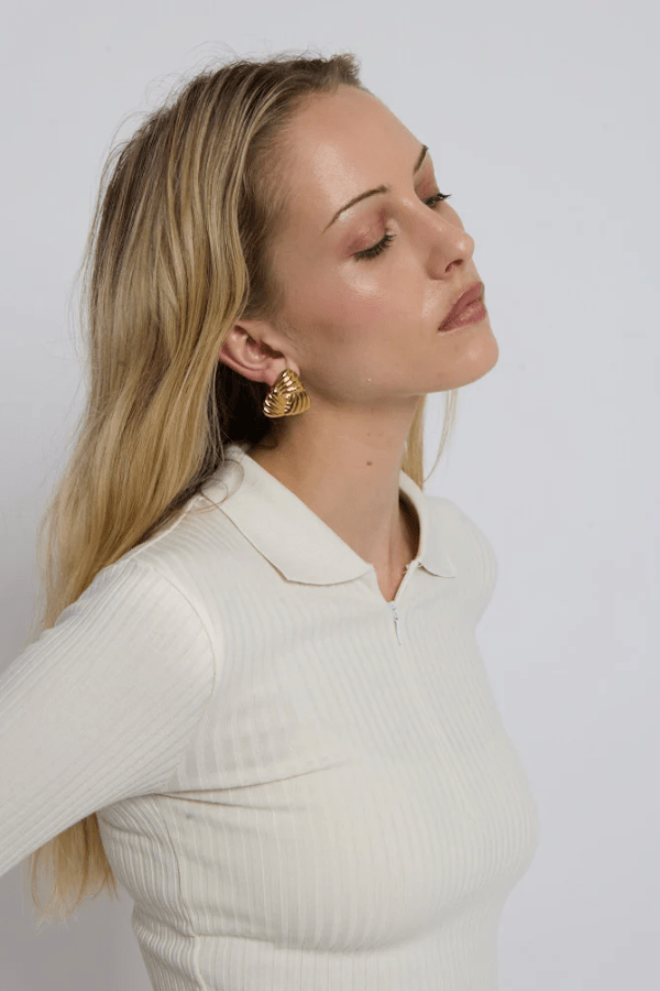 Tri Earrings Gold by Heaven Mayhem – gold plated earrings with vintage shape. Perfect for everyday or elevated styling.