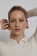 Tri Earrings Gold by Heaven Mayhem – gold plated earrings with vintage shape. Perfect for everyday or elevated styling.