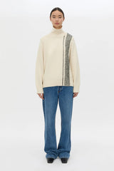 Tusk Stripe Detail Knit Turtleneck Cream Black by camilla and marc – merino wool turtleneck with contrast jacquard stripe graphic.