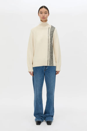 Tusk Stripe Detail Knit Turtleneck Cream Black by camilla and marc – merino wool turtleneck with contrast jacquard stripe graphic.
