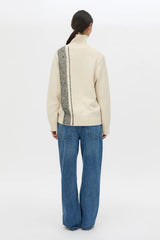 Tusk Stripe Detail Knit Turtleneck Cream Black by camilla and marc – merino wool turtleneck with contrast jacquard stripe graphic.