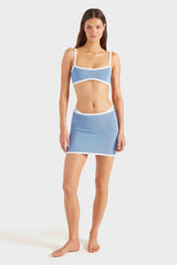 Tyler Bikini Cornflower by Hunza G, crinkle bikini with contrast trim and tanga briefs. Perfect for beach days or resort styling.