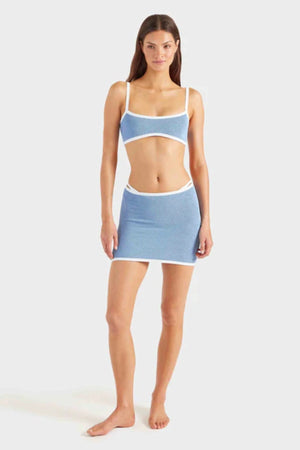 Tyler Bikini Cornflower by Hunza G, crinkle bikini with contrast trim and tanga briefs. Perfect for beach days or resort styling.