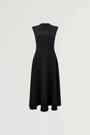 Ultimate Muse High Waist Sleeveless Midi Dress by Odd Muse — a black fitted midi with a signature V-waistline, perfect for elegant evenings.