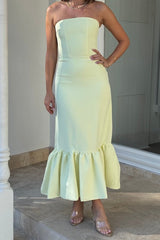 Ultimate Muse Strapless Peplum Hem Midi Dress Lime Cream by Odd Muse – a fitted midi with peplum hem. Perfect for event styling.