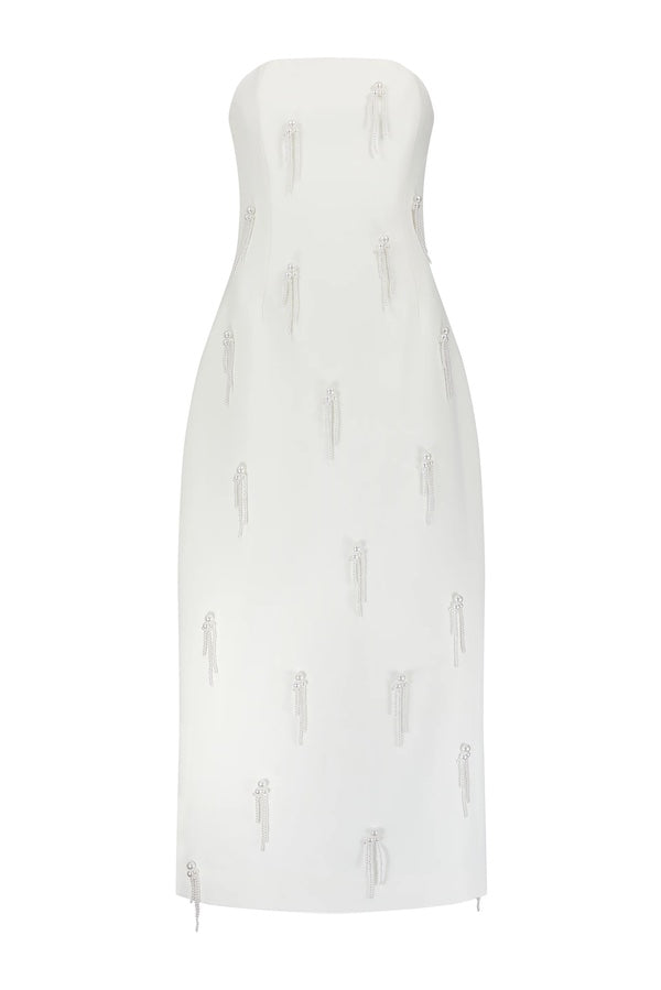 Odd Muse | The Ultimate Muse Embellished Midi Dress White | Girls with Gems