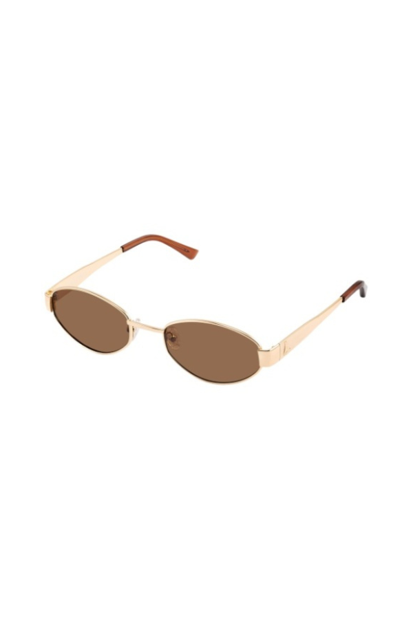MU 52YS Brass Gold w, dark brown by Miu Miu, oval metal frame in pale gold with grey gradient polyamide lenses, narrow fit, high bridge nosepads for style and comfort.