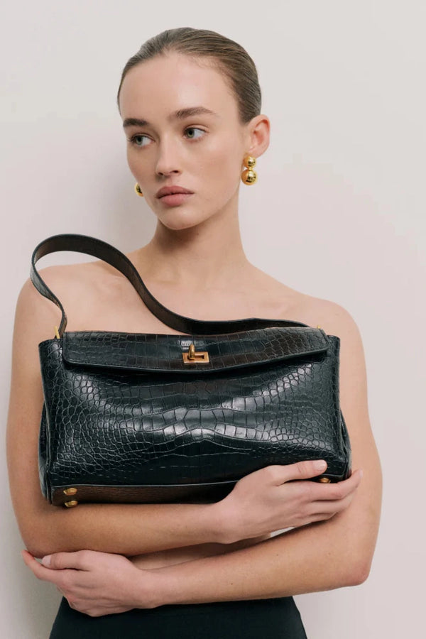 Valentina Bag Croc by Reh Studios – croc-embossed genuine leather shoulder bag with adjustable strap and structured silhouette.