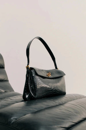 Valentina Bag Croc by Reh Studios – croc-embossed genuine leather shoulder bag with adjustable strap and structured silhouette.