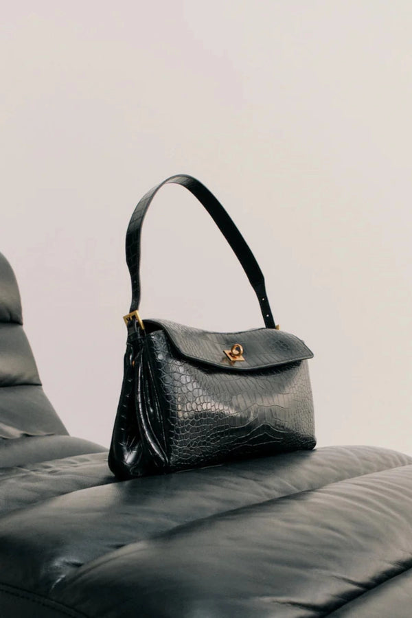 Valentina Bag Croc by Reh Studios – croc-embossed genuine leather shoulder bag with adjustable strap and structured silhouette.