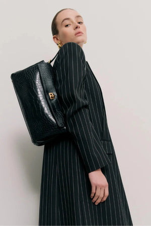 Valentina Bag Croc by Reh Studios – croc-embossed genuine leather shoulder bag with adjustable strap and structured silhouette.