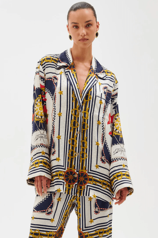 Valentina Top Multi Scarf by Ronny Kobo – a jacquard top with bold print and tailored fit. Perfect for statement styling.