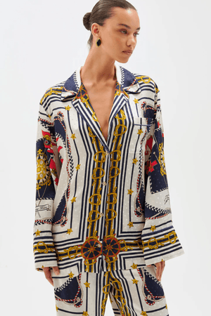 Valentina Top Multi Scarf by Ronny Kobo – a jacquard top with bold print and tailored fit. Perfect for statement styling.