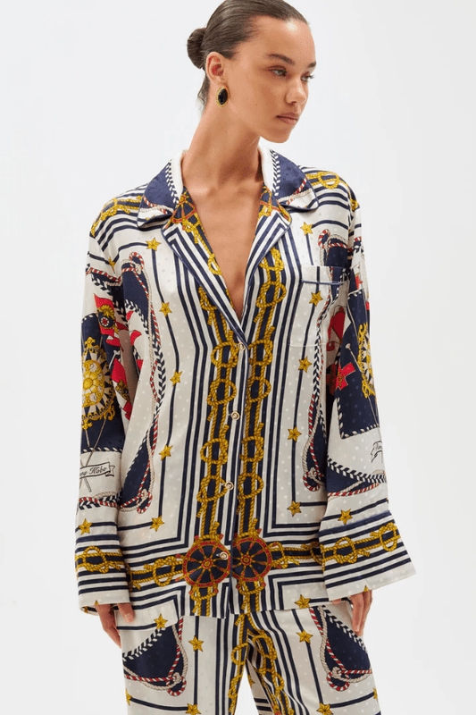 Valentina Top Multi Scarf by Ronny Kobo – a jacquard top with bold print and tailored fit. Perfect for statement styling.
