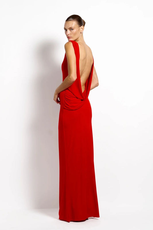 Valora Gown Rio by Effie Kats - sleek jersey maxi dress with low back and side split, perfect for elegant evening and formal events.