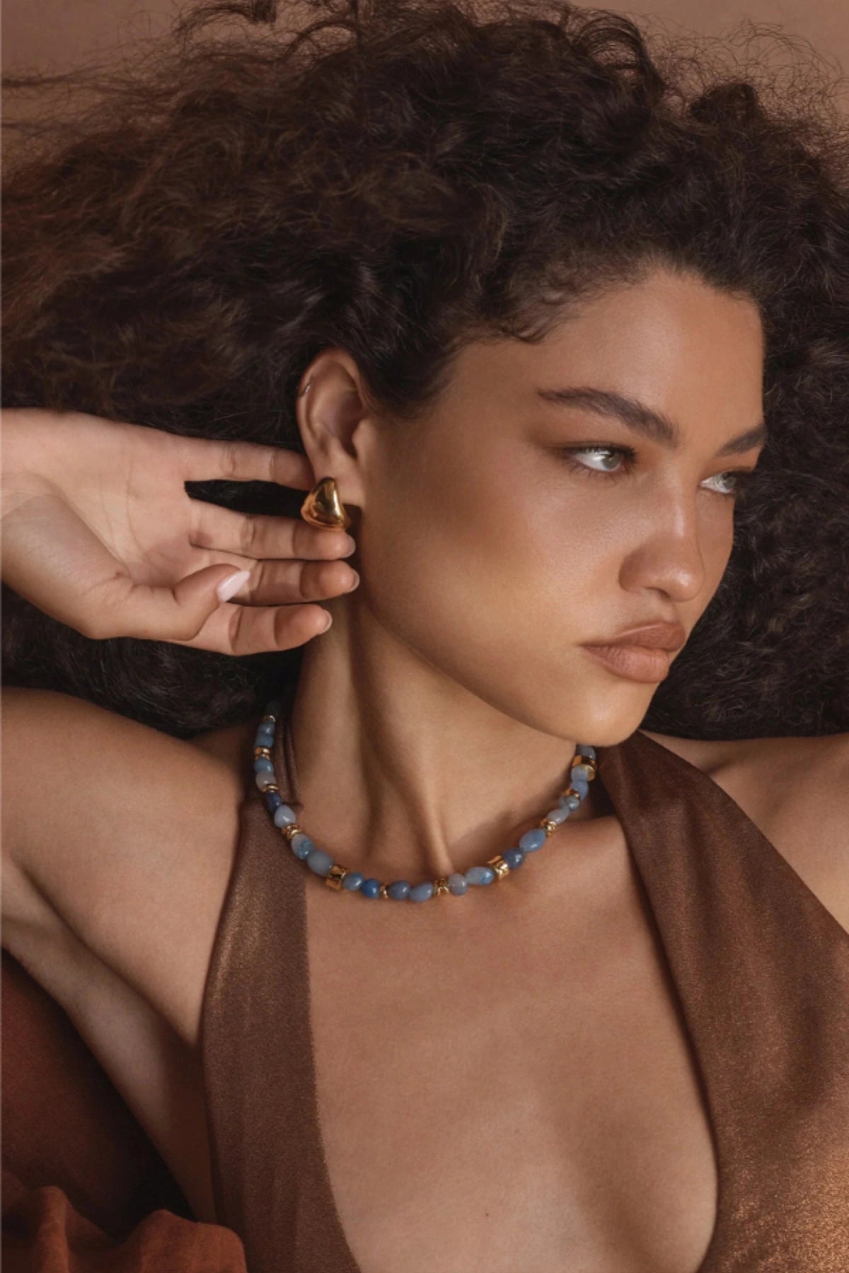 Venice Necklace by Amber Sceats — a Blue Aventurine and gold-plated beaded strand inspired by ocean hues, perfect for elegant layering.