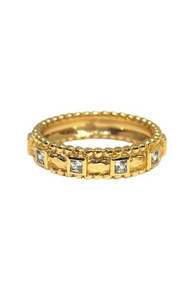 Vera Ring by Mountain and Moon — a gold textured band with White CZ and rawa ball detailing, perfect for refined everyday sparkle.