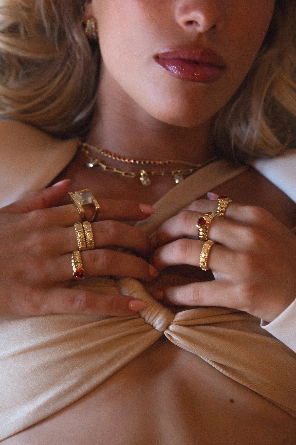 Vera Ring by Mountain and Moon — a gold textured band with White CZ and rawa ball detailing, perfect for refined everyday sparkle.