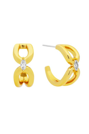 Verona Earrings Gold by Amber Sceats, chain-link earrings with marquise cubic zirconia detail, a trendy piece perfect for bold events or chic evenings.