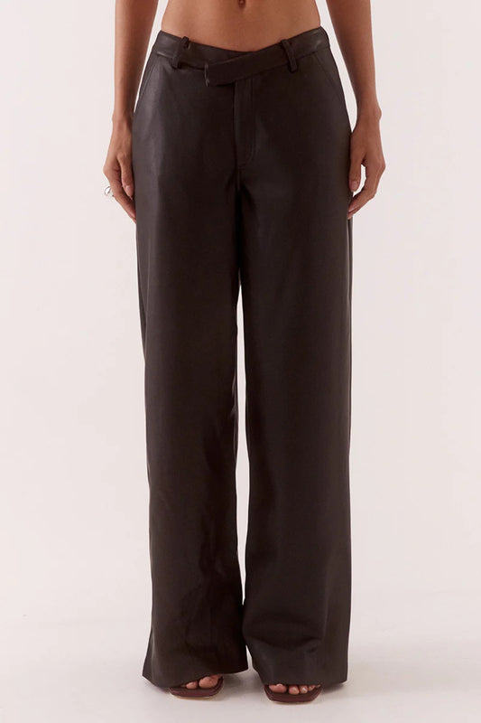 Vice Pant Black by Sovere, wide leg faux leather pants with tailored waistband for elevated evening styling.