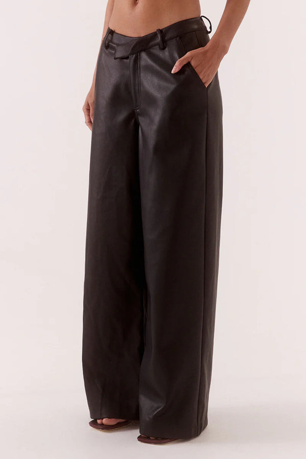 Vice Pant Black by Sovere, wide leg faux leather pants with tailored waistband for elevated evening styling.