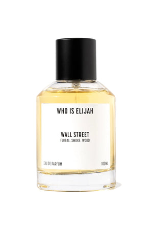 Wall Street by Who Is Elijah, a smoky, woody floral fragrance with rose, raspberry, Egyptian geranium, oud, incense, saffron, amberwood, and leather.