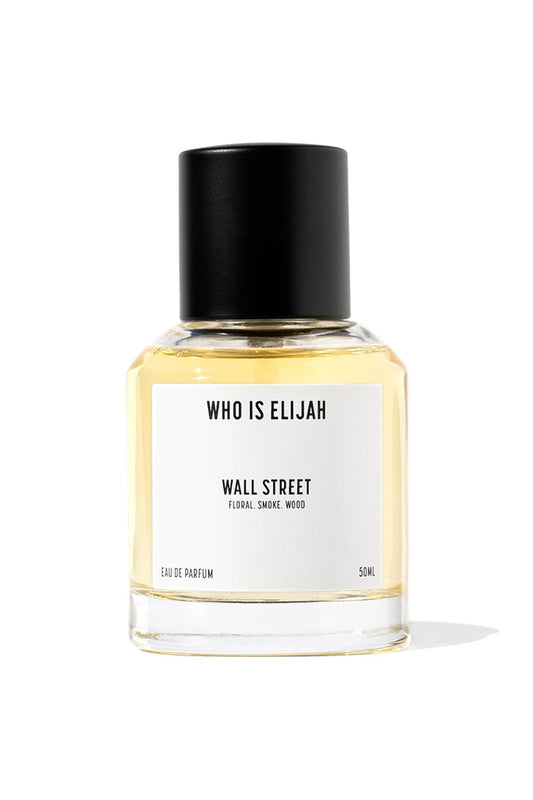 Wall Street by Who Is Elijah, a floral, smoky, and woody fragrance with rose, raspberry, oud wood, incense, saffron, amberwood, benzoin, and leather.
