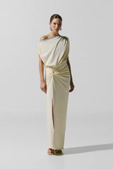 Waves Maxi Dress Pastello by Baobab, draped ruched maxi dress with side slit for elegant summer events