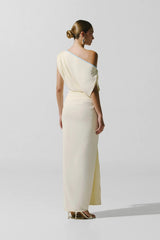 Waves Maxi Dress Pastello by Baobab, draped ruched maxi dress with side slit for elegant summer events.