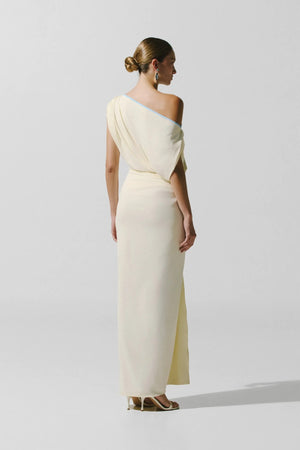 Waves Maxi Dress Pastello by Baobab, draped ruched maxi dress with side slit for elegant summer events.