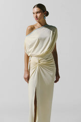 Waves Maxi Dress Pastello by Baobab, draped ruched maxi dress with side slit for elegant summer events.