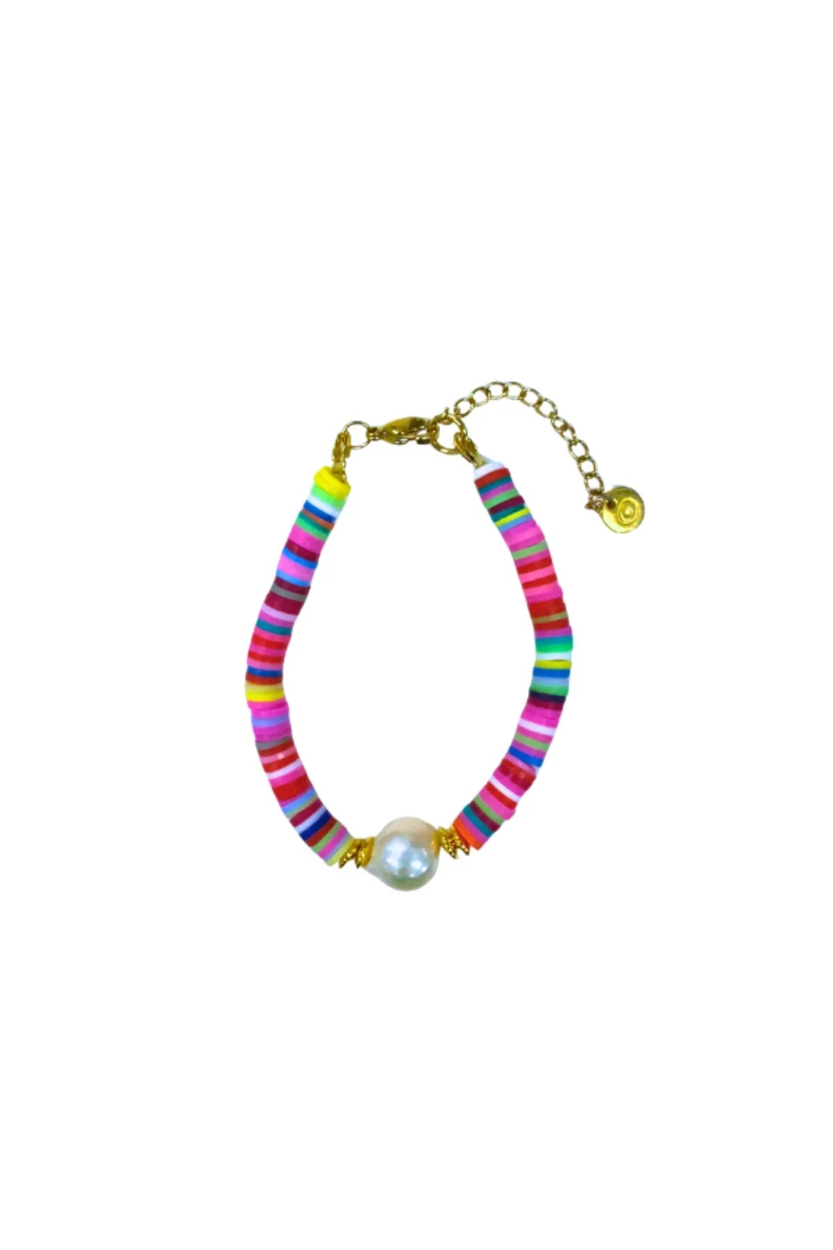 Weekend At Mayol’s Bracelet Pink by Mayol Jewellery – handmade in Greece with freshwater pearls, semi-precious stones, and gold-plated beads.
