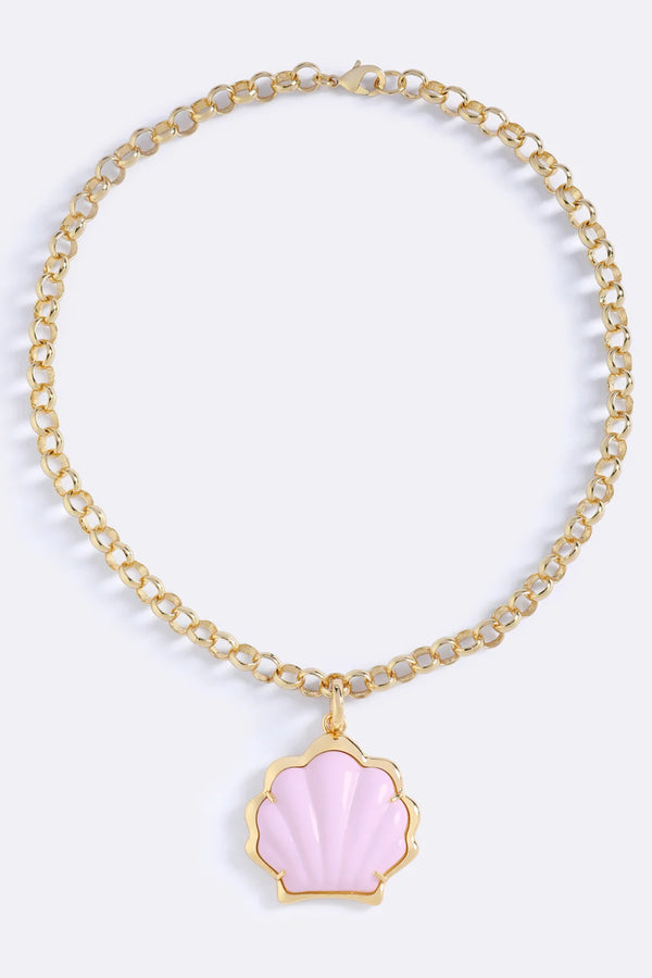 Welcome To Saint Tropez Pirouette by Emma Pills – 14K gold plated necklace with detachable enamel shell charm.