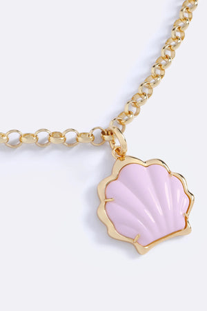 Welcome To Saint Tropez Pirouette by Emma Pills – 14K gold plated necklace with detachable enamel shell charm.