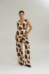Wide Leg Pant Butter Fleur by Summi Summi – floral linen blend wide leg pants with elastic drawstring waist.
