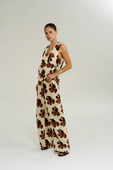 Wide Leg Pant Butter Fleur by Summi Summi – floral linen blend wide leg pants with elastic drawstring waist.