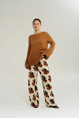 Wide Leg Pant Butter Fleur by Summi Summi – floral linen blend wide leg pants with elastic drawstring waist.