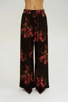 Wide Leg Pant Chocolate Petals by Summi Summi – relaxed floral wide leg pants with elastic waistband and silky drape.