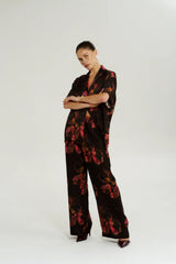 Wide Leg Pant Chocolate Petals by Summi Summi – relaxed floral wide leg pants with elastic waistband and silky drape.