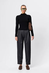 Windsor Knit Top Black by Mossman - slim fit knit top with extended neckline and button detail, designed for a refined modern silhouette.