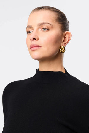Windsor Knit Top Black by Mossman - slim fit knit top with extended neckline and button detail, designed for a refined modern silhouette.