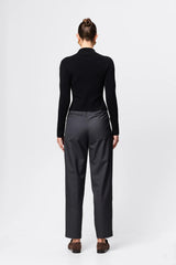 Windsor Knit Top Black by Mossman - slim fit knit top with extended neckline and button detail, designed for a refined modern silhouette.