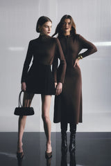 Windsor Knit Top Chocolate by Mossman - slim fit knit top with extended neckline and button detail, designed for a refined modern silhouette.